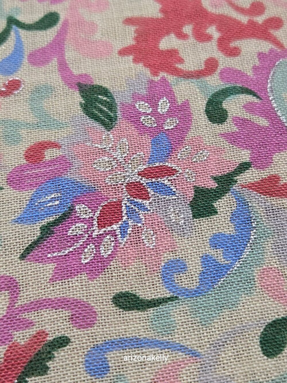NWOT Wool Square Scarf from Japan Pastels With Silver Detailing - Picture 5 of 11